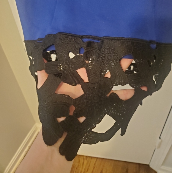 Cobalt Blue Sheath Dress with Black Cutout Trim - Picture 2 of 4